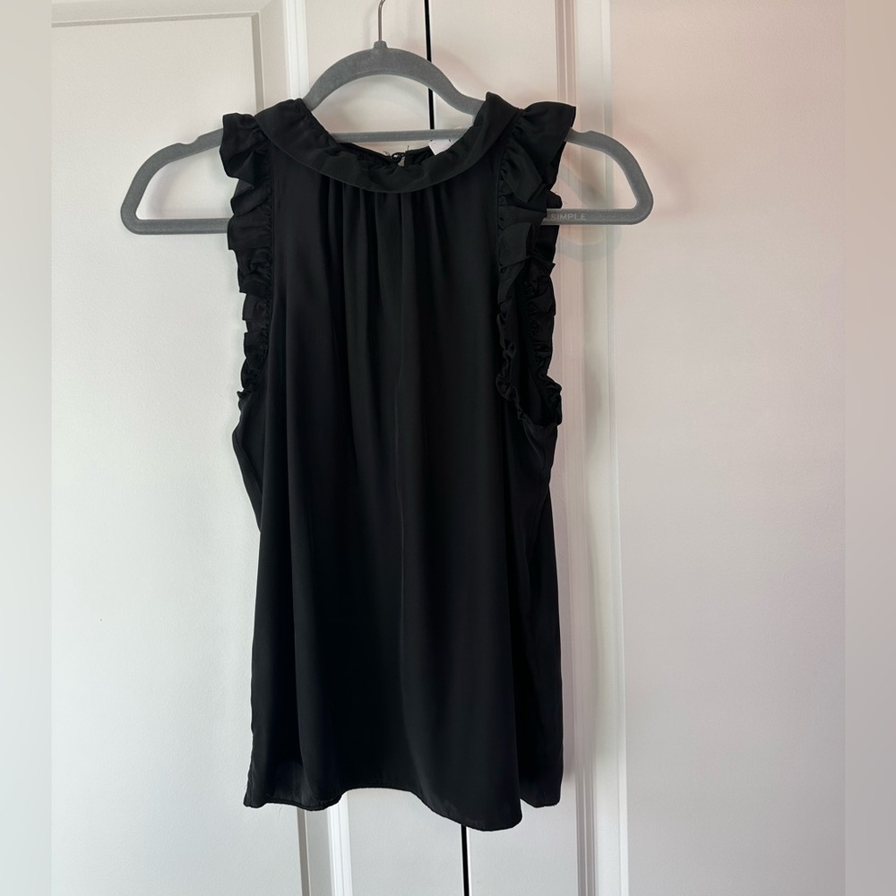 FRAME Women’s Flounce Ruffled Sleeveless Mockneck Silk Top Black (Size XS)